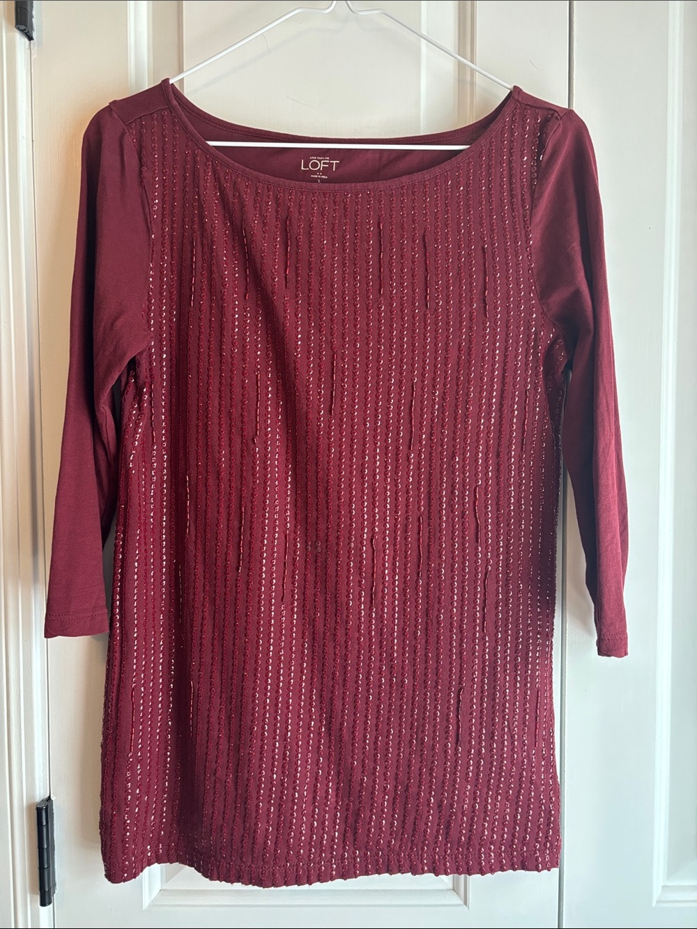 LOFT Wine Red Beaded Knit Tunic